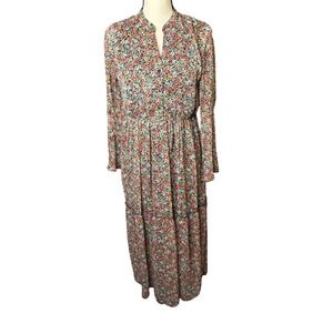 That's It! Womens Floral Maxi Dress Pink Green Ditsy Print Tiered Long Sleeve L